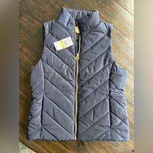 Michael Kors Navy Puffer Vest with Gold Accents